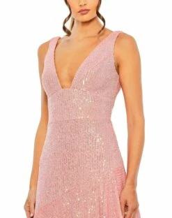 Sequin Asymmetrical Ruffle Tiered Gown -Women's Skirt 27046 Coral CL