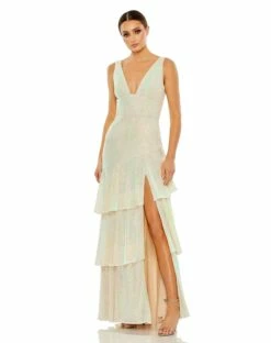 Sequin Asymmetrical Ruffle Tiered Gown -Women's Skirt 27046 Iridescent AB