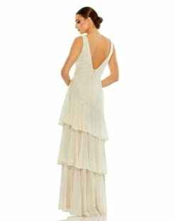 Sequin Asymmetrical Ruffle Tiered Gown -Women's Skirt 27046 Iridescent BK