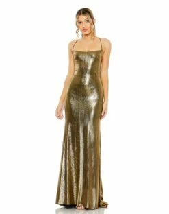 Metallic Corset Back Column Gown -Women's Skirt 27061 AntiqueGold AB
