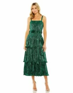 Ruffle Tiered Buckle Detail Dress -Women's Skirt 27062 Emerald AB