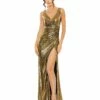 Metallic Rouched Detail Front Slip V Neck Gown 2 Metallic Rouched Detail Front Slip V Neck Gown -Women's Skirt 27063 ANG Default 1 WS