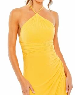 Halter Neck Rouched Side Front Slit Gown -Women's Skirt 27122 MGO 3 WS