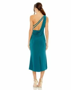 One Shoulder Cowl Back Jersey Midi Dress -Women's Skirt 27140 Peacock BK