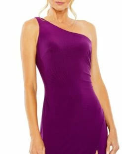 One Shoulder Cowl Back Jersey Midi Dress -Women's Skirt 27140 Purple CL