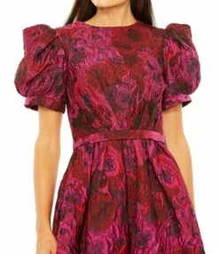 Puff Sleeve Brocade Mini Dress 7 Puff Sleeve Brocade Mini Dress -Women's Skirt 27475 PinkMulti CL