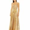 Metallic Slim Strap Deep V Pleated Gown -Women's Skirt 27489 GOL Default 1 WS