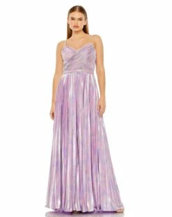 Metallic Slim Strap Deep V Pleated Gown -Women's Skirt 27489 PUM Default 1 WS