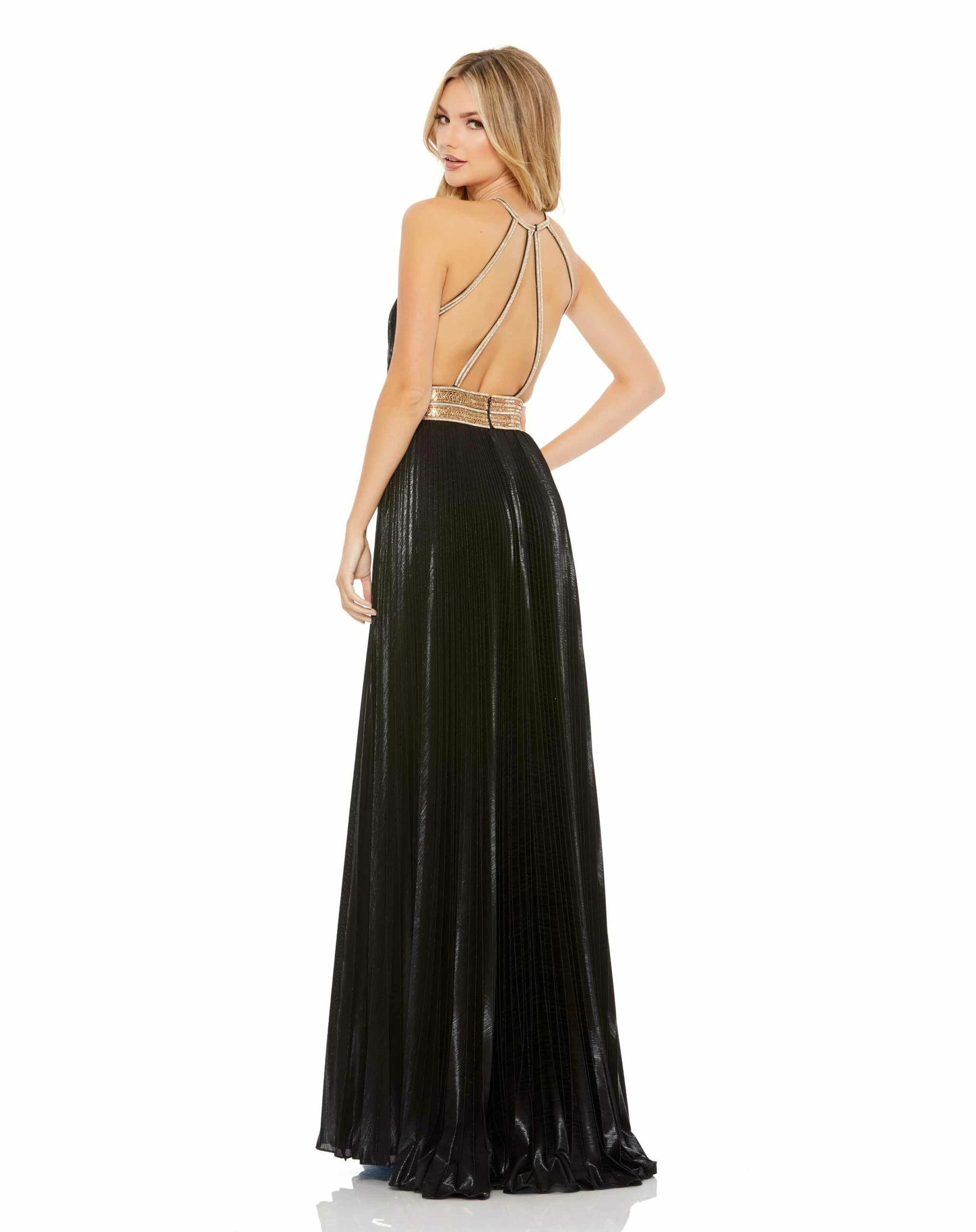 Pleated Embellished Halter Open Back Gown 4 Pleated Embellished Halter Open Back Gown - Image 2
