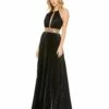 Pleated Embellished Halter Open Back Gown -Women's Skirt 30722L Black AB
