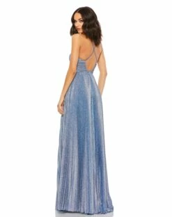 Shimmer Pleated V Neck Gown -Women's Skirt 30725 RoyalSilver BK