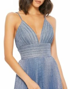 Shimmer Pleated V Neck Gown -Women's Skirt 30725 RoyalSilver CL