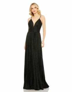 Shimmer Pleated V Neck Gown