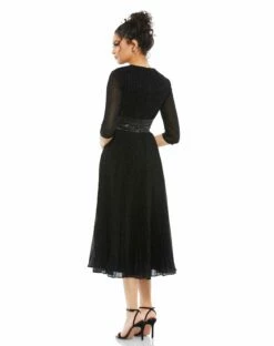 Shimmering 3/4 Sleeve A-Line Midi Dress -Women's Skirt 30750 BLK 2 WS