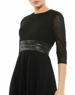 Shimmering 3/4 Sleeve A-Line Midi Dress -Women's Skirt 30750 BLK 3 WS