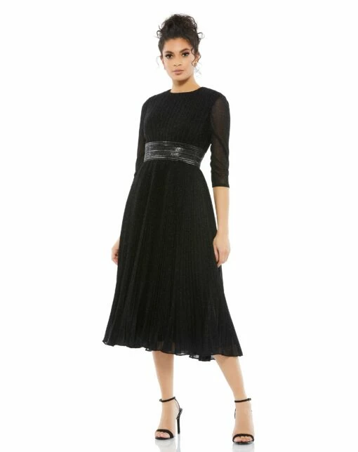 Shimmering 3/4 Sleeve A-Line Midi Dress -Women's Skirt 30750 BLK Default 1 WS