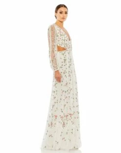 Long Sleeve Embellished Cut Out A-Line Gown -Women's Skirt 35107 IvoryMulti AS a5f2879e 6b68 49d1 92f3 d685e17cc5ef