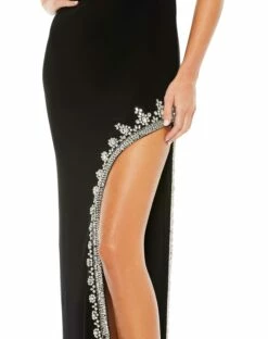 Rhinestone Encrusted Side Slit Cami Bodycon Gown -Women's Skirt 42002 Black CL