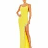 Rhinestone Encrusted Side Slit Cami Bodycon Gown -Women's Skirt 42002 Yellow AB