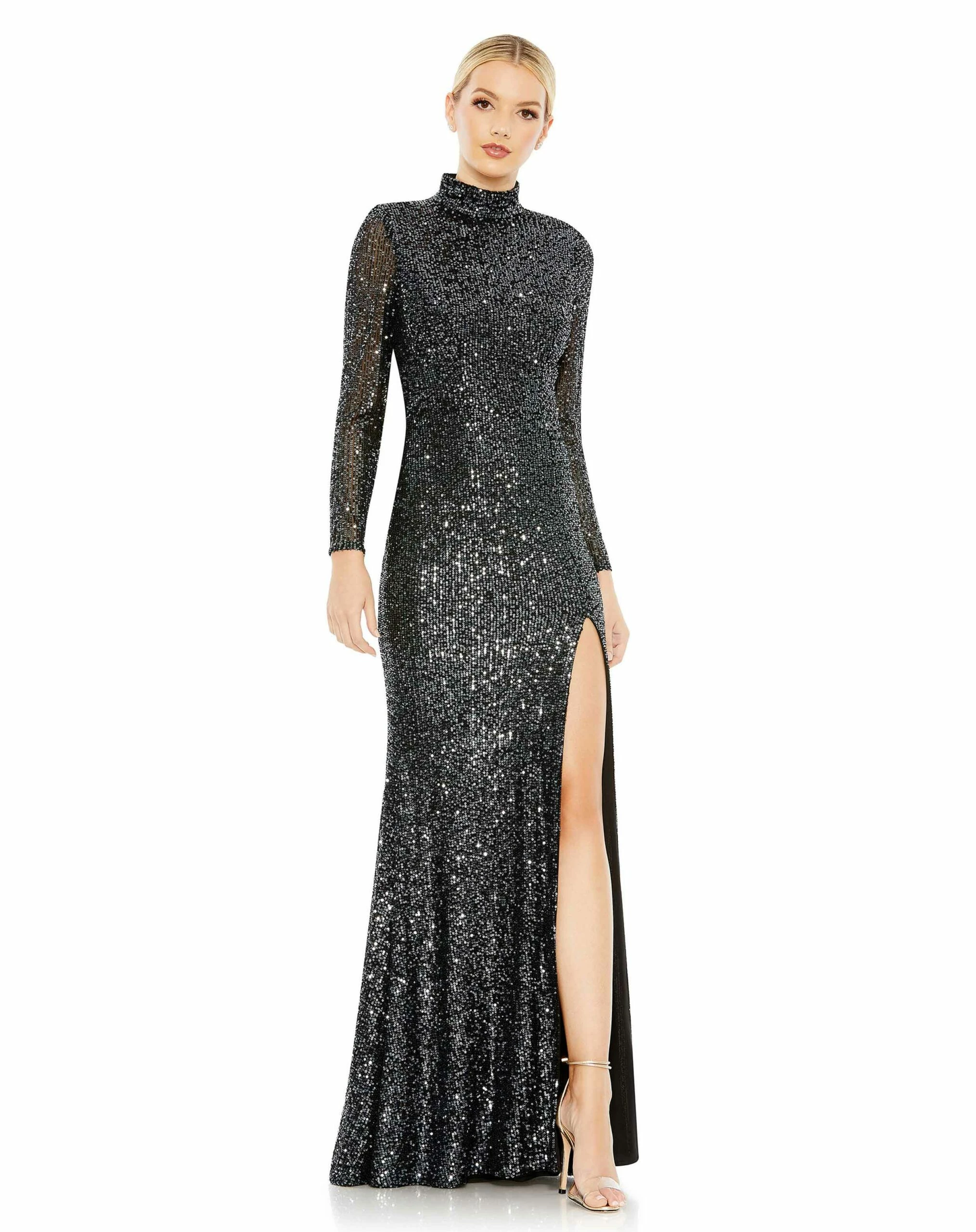 Sequined High Neck Long Sleeve Lace Up Gown 3 Sequined High Neck Long Sleeve Lace Up Gown
