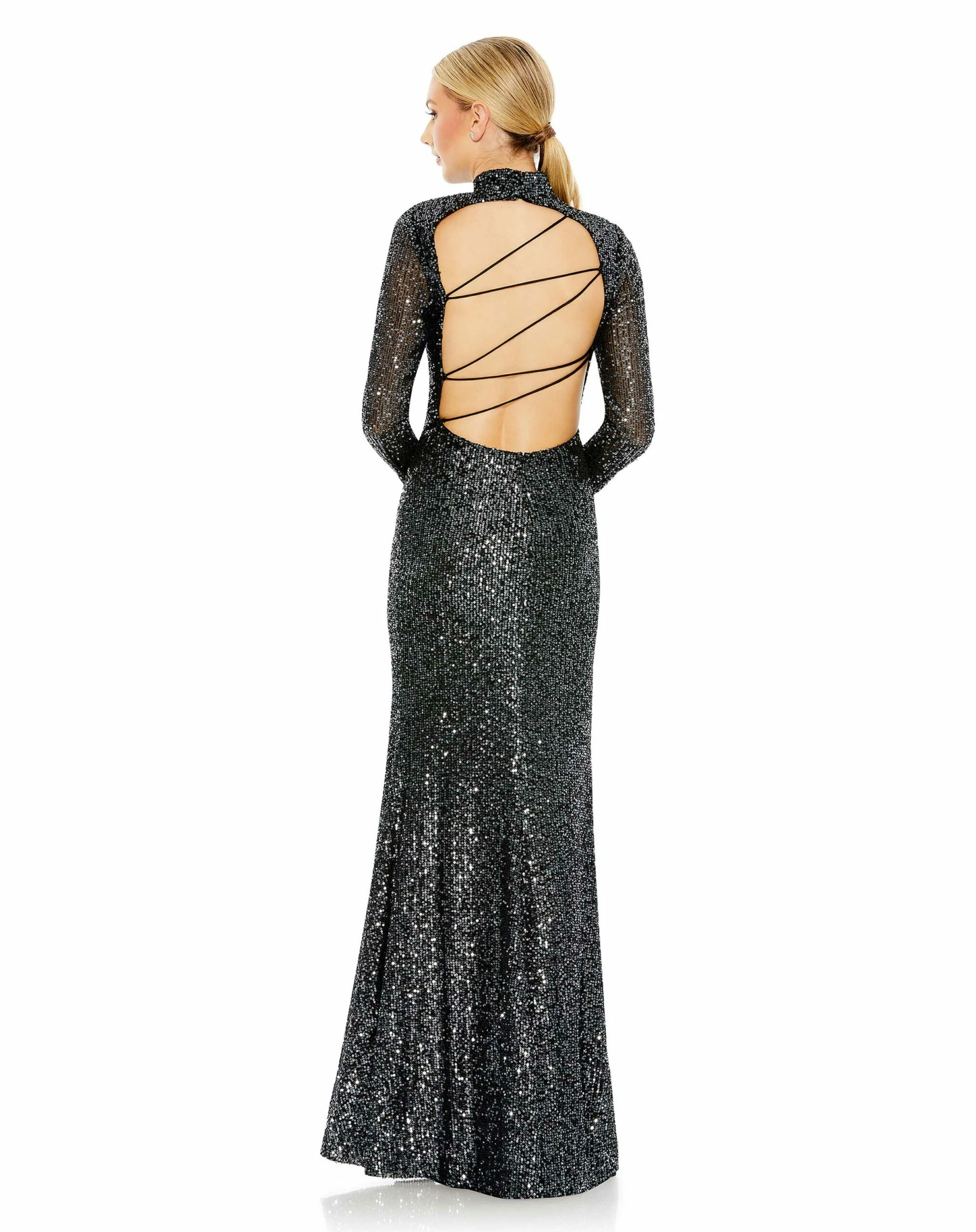 Sequined High Neck Long Sleeve Lace Up Gown 4 Sequined High Neck Long Sleeve Lace Up Gown - Image 2