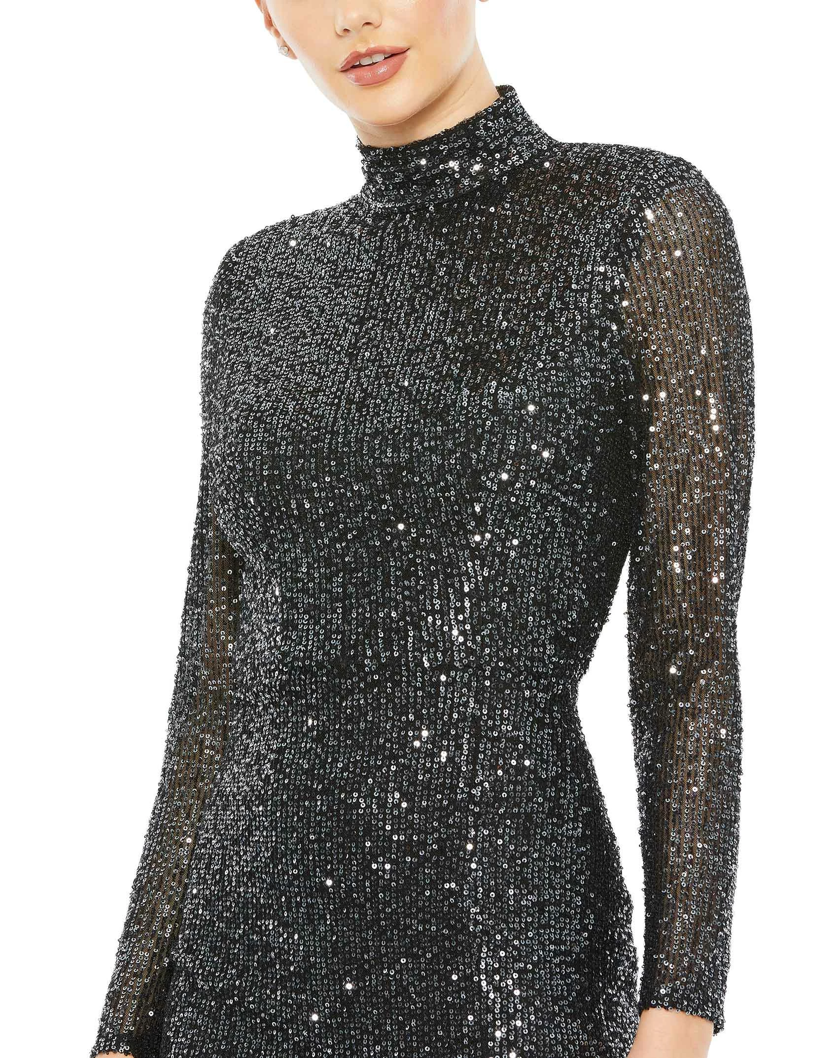 Sequined High Neck Long Sleeve Lace Up Gown 5 Sequined High Neck Long Sleeve Lace Up Gown - Image 3