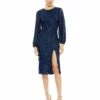 Sequined Puff Sleeve High Neck Dress -Women's Skirt 42018 Midnight AB