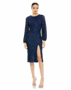 Sequined Puff Sleeve High Neck Dress