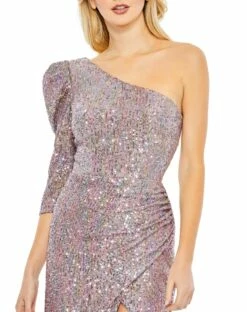 Sequined One Shoulder Faux Wrap Dress 7 Sequined One Shoulder Faux Wrap Dress -Women's Skirt 42019 MauveMulti CL