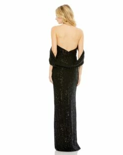 Sequined Draped Sleeveless Keyhole Cowl Back Gown -Women's Skirt 42021 Black BK