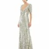 Sequined Short Sleeve Evening Gown