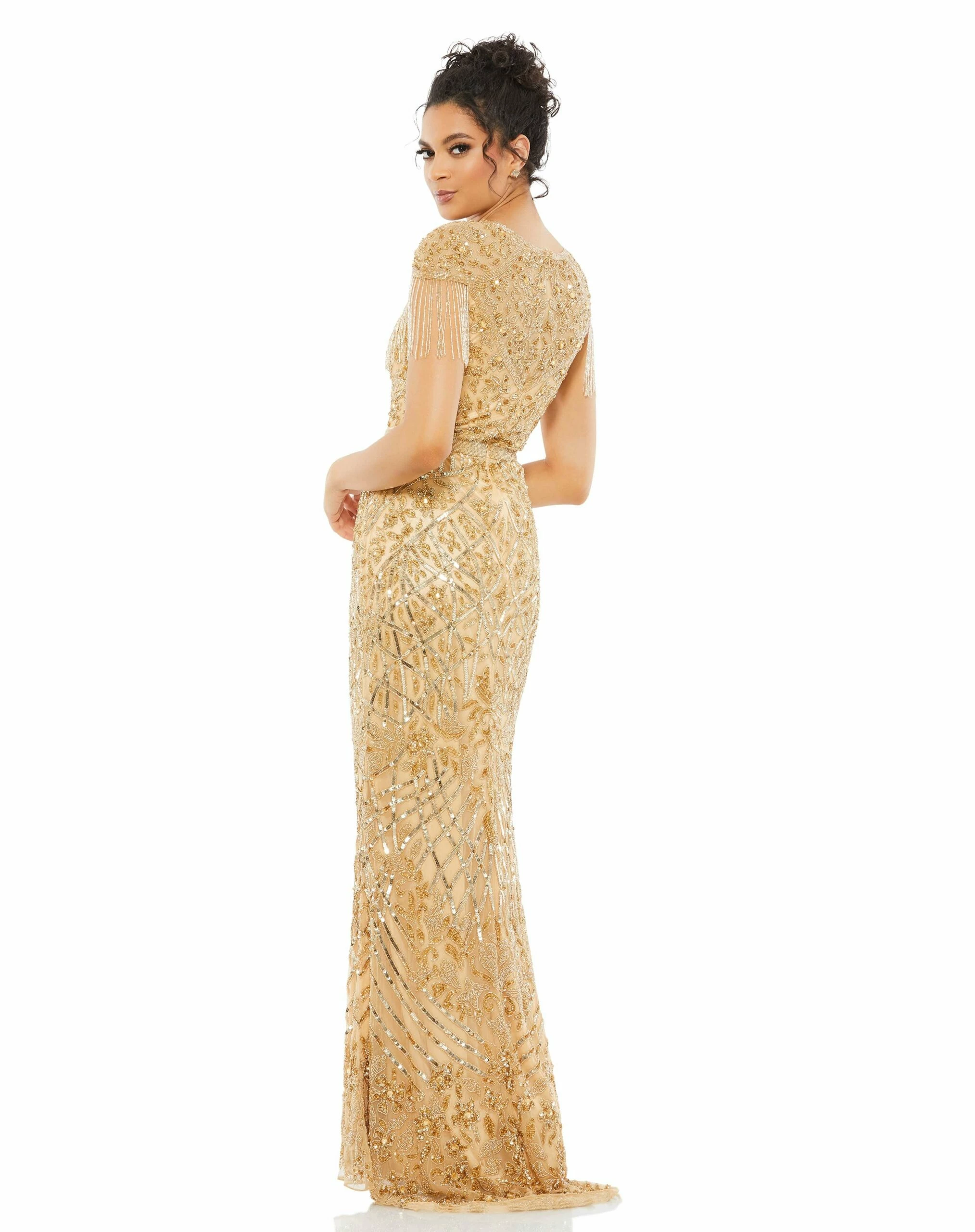 Embellished Fringe Cap Sleeve Trumpet Gown 8 Embellished Fringe Cap Sleeve Trumpet Gown - Image 6