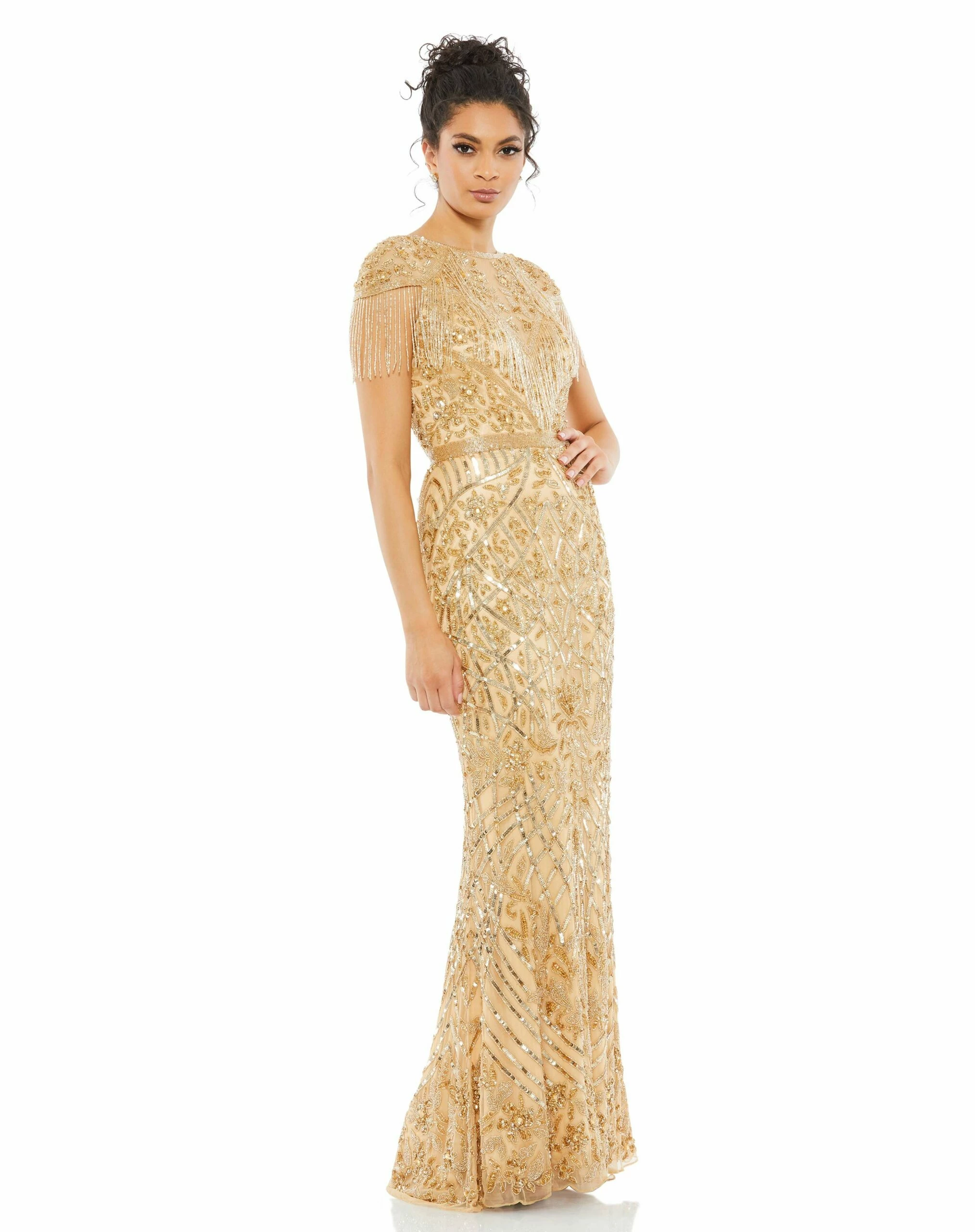 Embellished Fringe Cap Sleeve Trumpet Gown 7 Embellished Fringe Cap Sleeve Trumpet Gown - Image 5