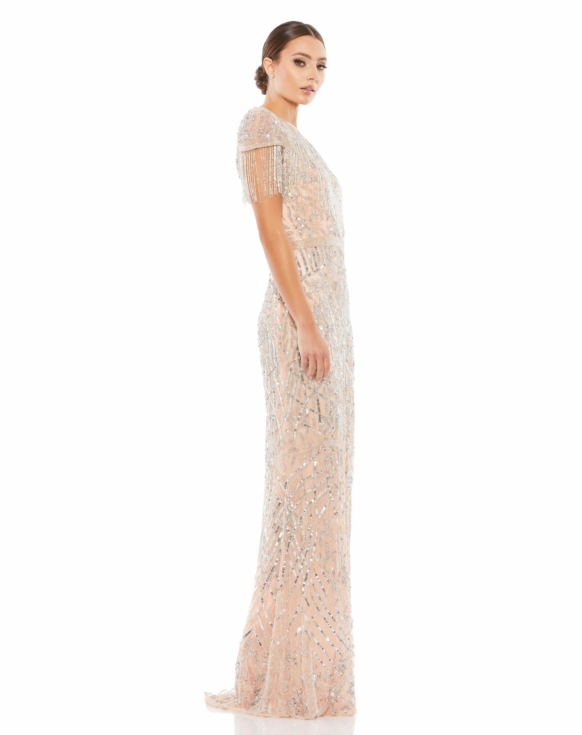 Embellished Fringe Cap Sleeve Trumpet Gown 5 Embellished Fringe Cap Sleeve Trumpet Gown - Image 3