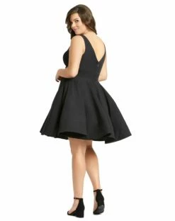 Sleeveless V Neck Fit & Flare Mini Dress (Plus) -Women's Skirt 48771 Black BK 1