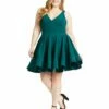 Sleeveless V Neck Fit & Flare Mini Dress (Plus) 1 Sleeveless V Neck Fit & Flare Mini Dress (Plus) -Women's Skirt 48771 EmeraldGreen AB