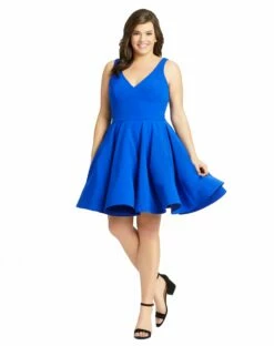Sleeveless V Neck Fit & Flare Mini Dress (Plus) -Women's Skirt 48771 Royal AB