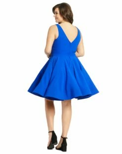 Sleeveless V Neck Fit & Flare Mini Dress (Plus) -Women's Skirt 48771 Royal BK
