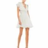 Ruffle Shoulder Empire Waist Deep-V Dress -Women's Skirt 48952 WHT Default 1 WS