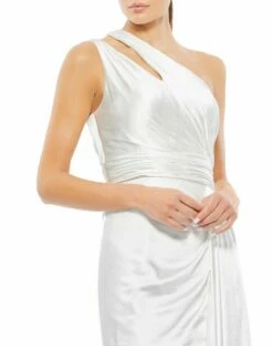 One Shoulder Cutout Charmeuse Gown -Women's Skirt 49006 WHT 3 WS
