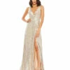 Metallic Sequined Plunge Neck Gown -Women's Skirt 49012 NUS Default 1 WS