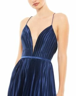 Plunge Neck Pleated Evening Gown -Women's Skirt 49039 Midnight CL