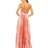 Plunge Neck Pleated Evening Gown -Women's Skirt 49039 RoseGold BK