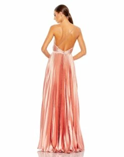 Plunge Neck Pleated Evening Gown