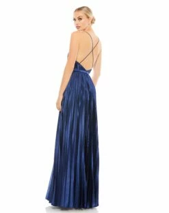Plunge Neck Pleated Evening Gown -Women's Skirt 49039 MID 2 WS