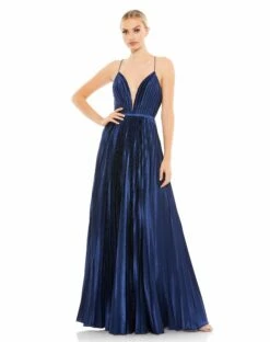Plunge Neck Pleated Evening Gown -Women's Skirt 49039 MID Default 1 WS