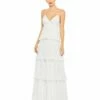 Spaghetti Strap Ruffle Layered Maxi Dress -Women's Skirt 49083 White AB