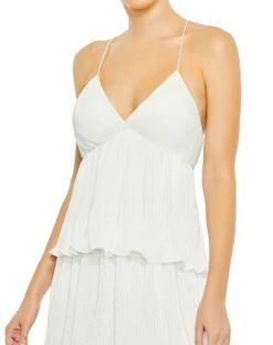 Spaghetti Strap Ruffle Layered Maxi Dress -Women's Skirt 49083 White CL