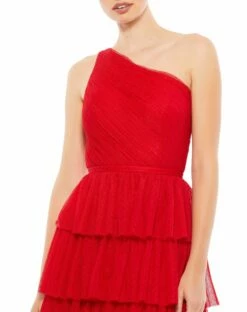 One Shoulder Layered Tiered Tulle Gown -Women's Skirt 49102 RED 3 WS