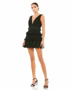 Pleated Tiered Ruffle Mini Dress
